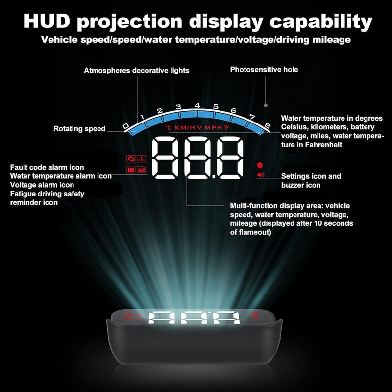 EIMSOAH Car HUD Head Up Projector, Universal Car High Definition,Car Universal, Speed, Engine RPM,OBD HUD Windshield Projector Overspeed Security Alarm,OverSpeed Warning for All OBDII - Image 3